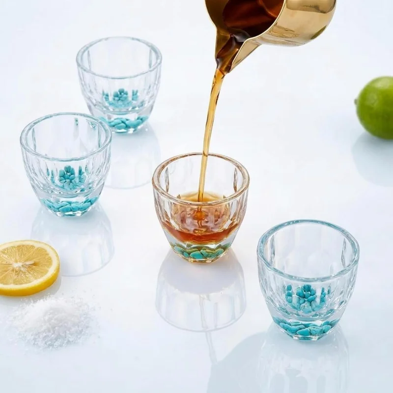 1/2/4 Pcs 50ml Turquoise Crystal Shot Glasses Luxury Diamond Cutting Wine Tasting Cup Perfect Vodka Soju Sake Master Teacup