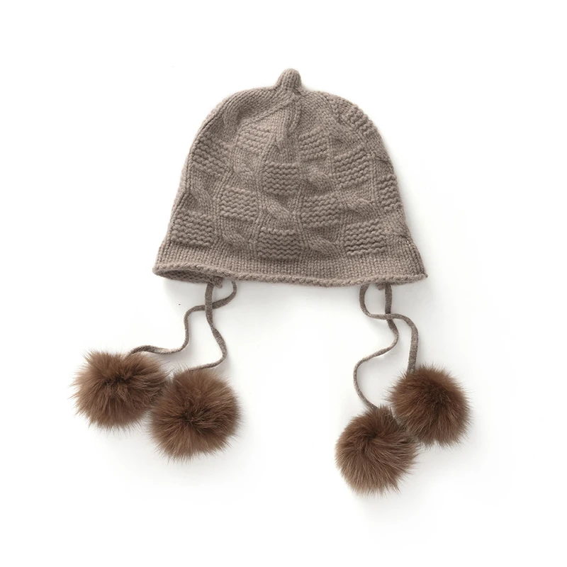 

Вязаная шапка с кисточками для защиты ушей, 100% кашемир, новая осенне-зимняя универсальная теплая утолщенная морозостойкая женская шапка