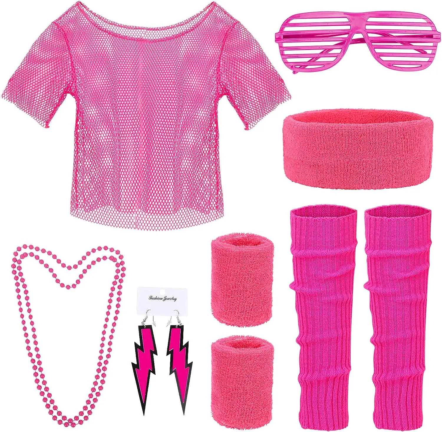 PESENAR 90s 80s Outfit Accessories 80s Costume Accessory Set 80s Clothing Typical Off Shoulder Mesh Shirt