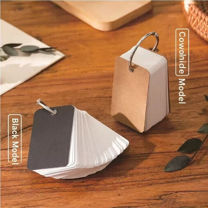 Kawai Blank Card English Word Card White Hard Cardboard Portable Memorization Memory Ring Punch Handwriting School Supplies