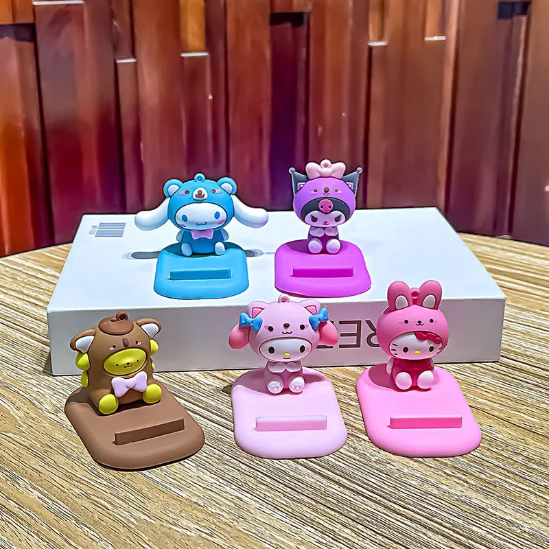 Sanrio Kawaii Mobile Phone Stand Cartoon Hello Kitty Kuromi Cinnamoroll Melody Doll Model Desktop Home Decoration Ornaments Gift