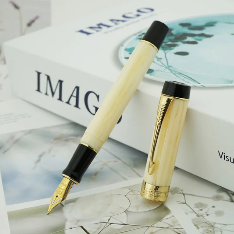 

A + белая перьевая ручка из смолы Jinhao 100, золотой зажим EF/F/M, изогнутое перо, подарочная ручка для письма