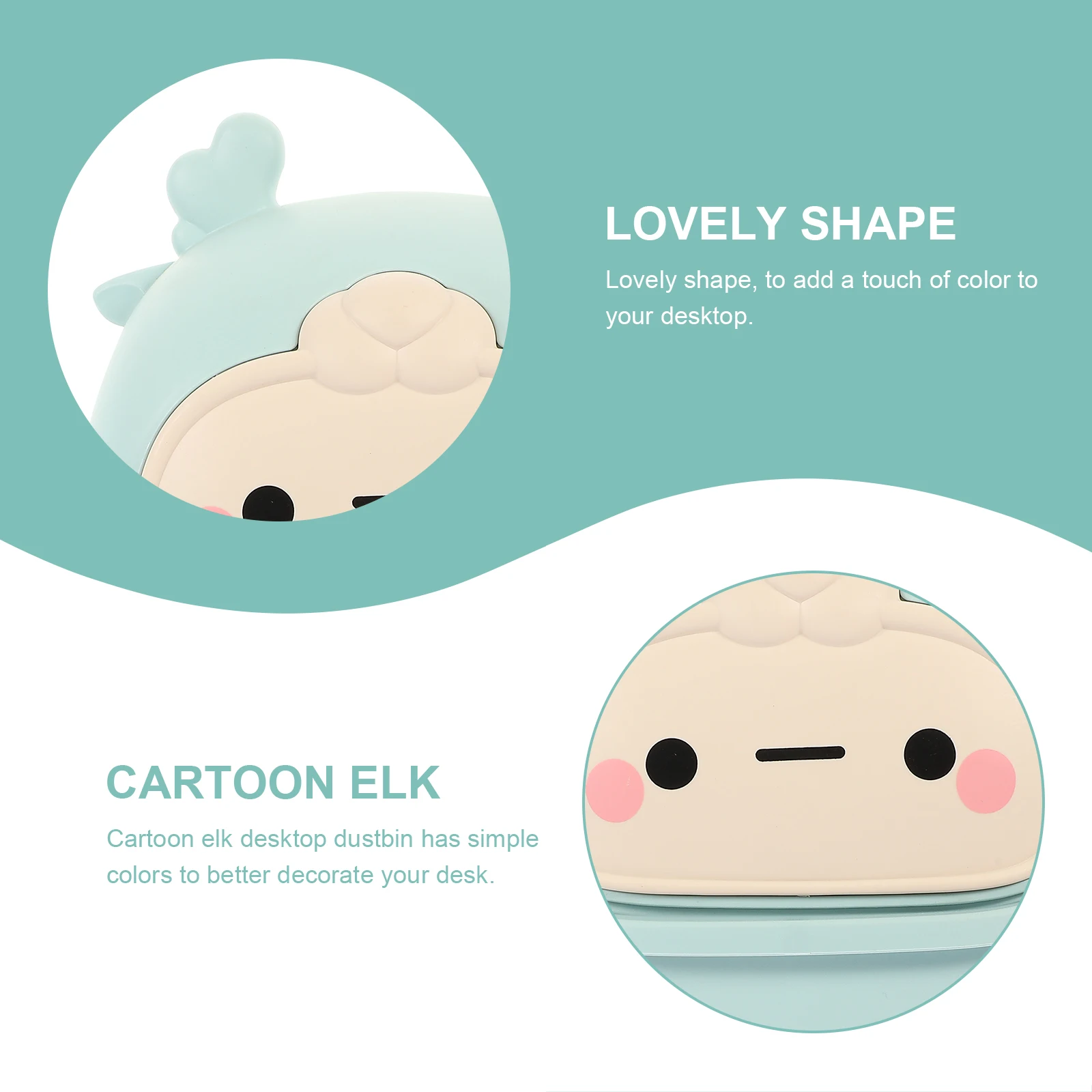 

Mini Desktop Trash Can with Lid Cartoon Elk Pattern Tiny Waste Basket for Table Organization Color