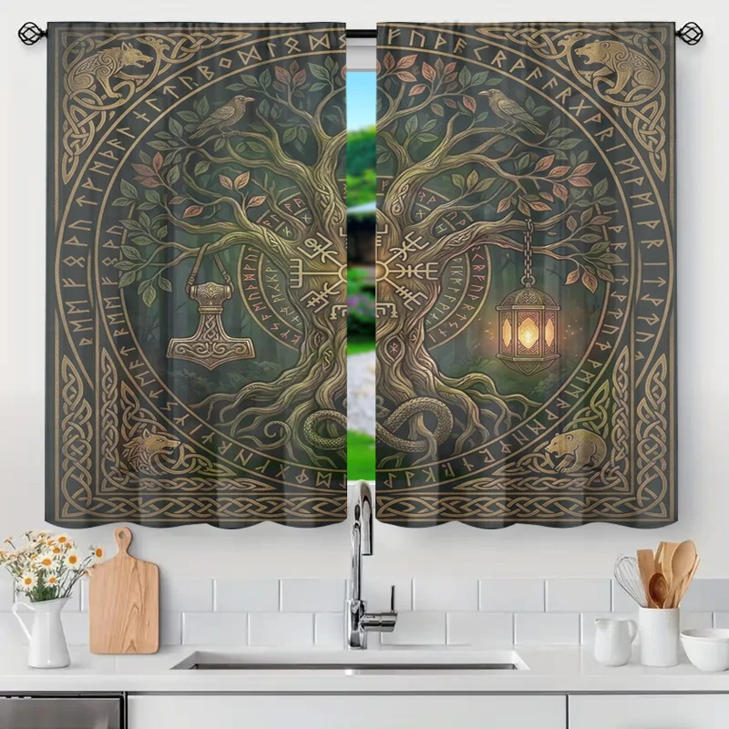 Bohemian Astrology Zodiac Tree of Life Curtain Semi-Sheer Window Drapes Mystical Celestial Gothic Vintage Home Decor Lighting Fi