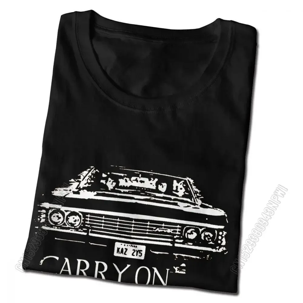 Classic Men T Shirt Supernatural Dean Winchester Soft Cotton T-Shirt O-Neck Streetwear Carry On My Wayward Son Tee