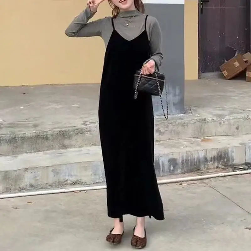 Suspended Velvet Dress For Women 2023 Autumn/Winter New Design Sense Large V-Neck Elegant And Unique Slim Fit Mid Length Small B