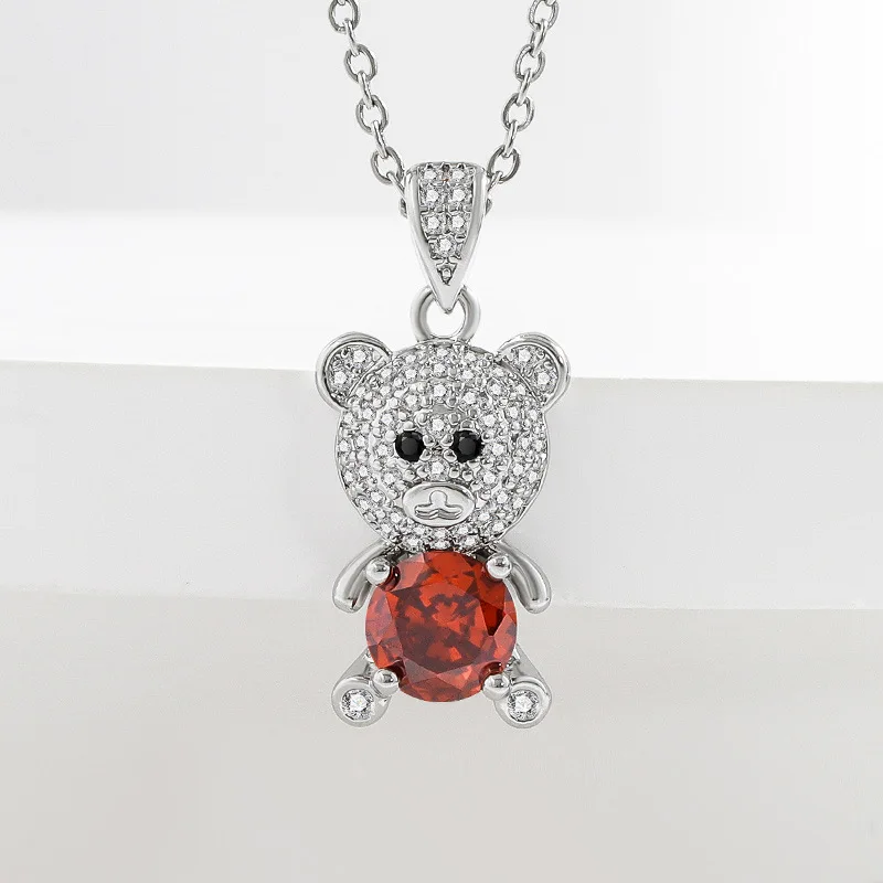 

Bear Light Luxury Garnet Red Exquisite Zircon Micro-inlaid 925 Sterling Silver Necklace Women's Fashion Trend Collarbone Chain