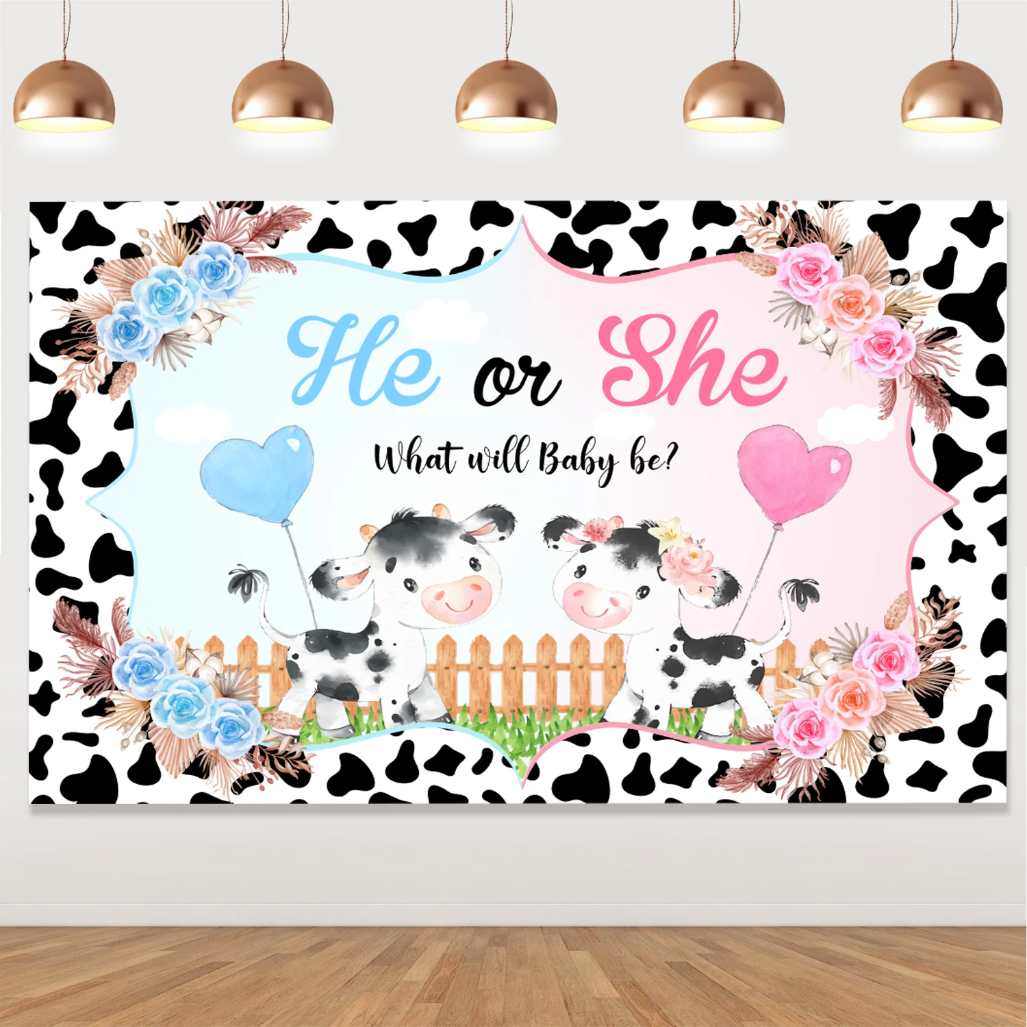 

Holy Cow Gender Reveal Backdrop, Boho Photography Background, Pink and Blue Floral Party Decorations, He What Will Baby Be