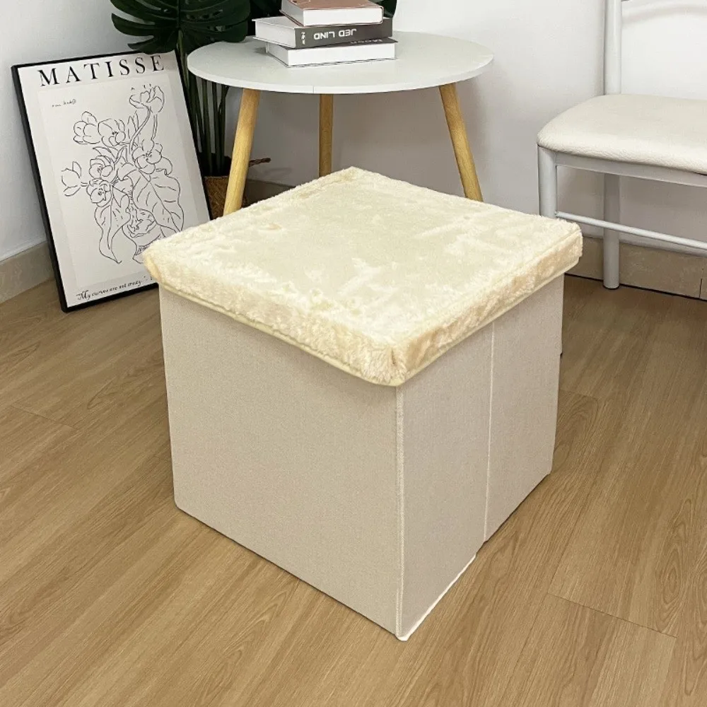 

Multi-Functional Storage Ottoman Foldable Design Velvet Material Storage Stool Space Saving Solid Color Organizer Stool Home Use