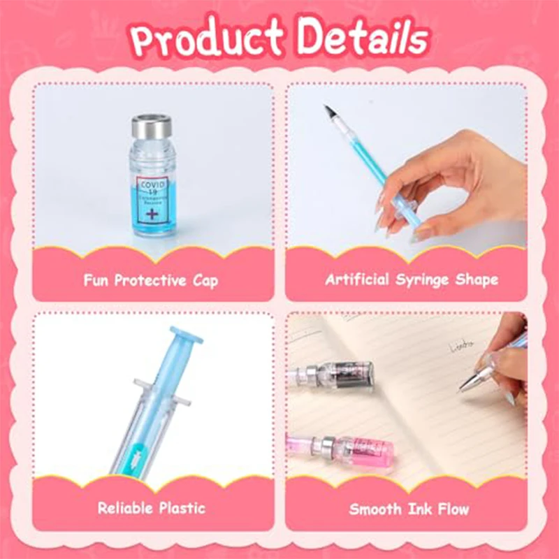 30Pcs Medical Syringe Shaped Ball Pens 0.38mm Tip Black Ink Cute Decorative Stationery for Students Workers
