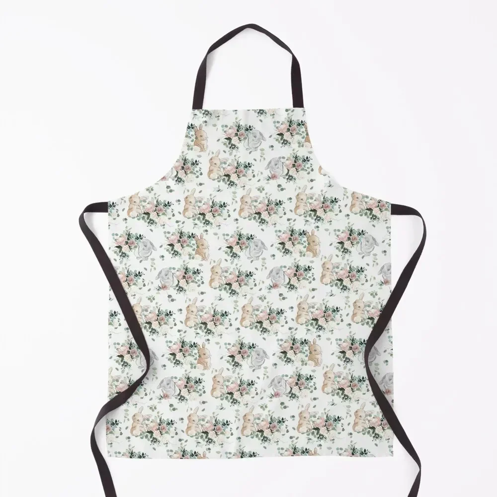 

Floral Bunny Cute Apron Kitchen Items cook wear manicurist women's work Apron