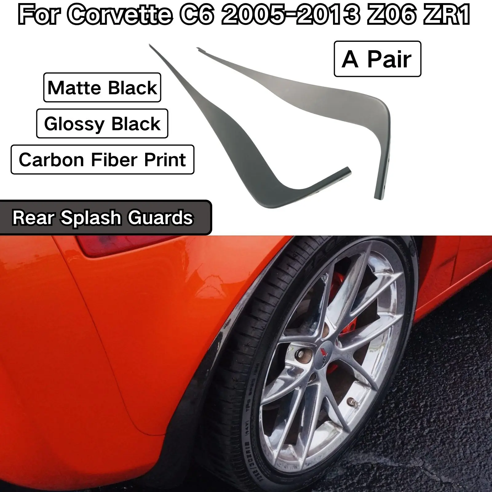 ل كورفيت C6 2005-2013 Z06 ZR1 واقيات الرذاذ الخلفي زوج لامع من ألياف الكربون الأسود طباعة اللوحات الطينية طقم الجسم البلاستيك