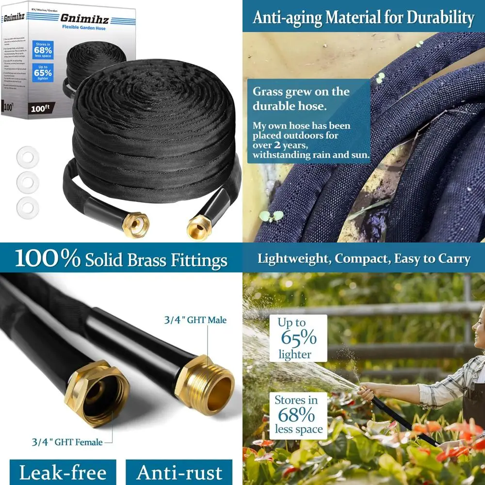 

100ft TPE Water Hose - Ultra-Light, Flexible with Solid Brass Fittings, Non-Shrinking, Easy Storage for Gardening Use