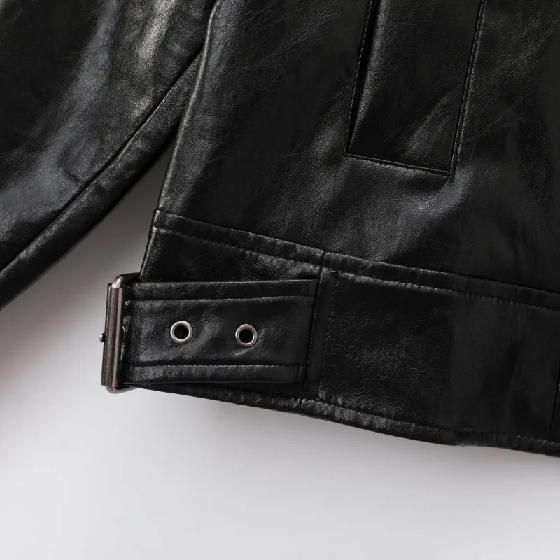 ของแท้ คุณภาพสูง ระดับไฮเอนด์ เสื้อแจ็คเก็ตหนังเทียมทรงหลวมสำหรับผู้หญิง รุ่นใหม่ปี 2026 สีดำ