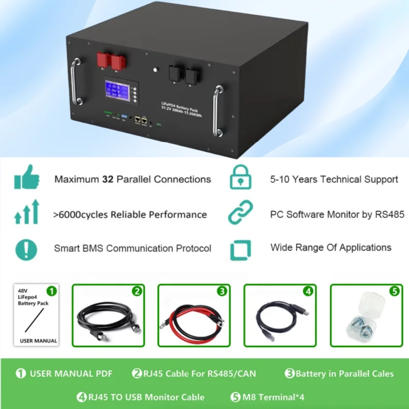 

LiFePO4 48V 300Ah Battery 15Kwh Akku 51.2V 100Ah 200Ah 120Ah 150Ah Lithium battery 16S 200A BMS 6000 Cycle CAN RS485 EU PL STOCK