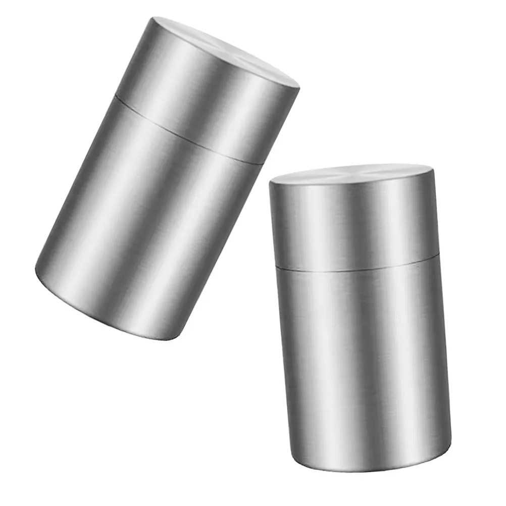 2Pcs Airtight Storage Canister Double Lid Stainless Steel Tea Canister for Loose Tea Coffee Candy Herbs Spices Preservation