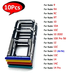 10Pcs，SIM Card chip slot drawer Tray drawer Holder Adapter Parts For Xiaomi Redmi 9 9A 9C 9T 10 10A 10C 12 12C 13 13C 14 14C