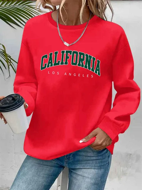 Women's autumn and winter casual loose and comfortable California Los Angeles letter printed round neck long sleeved pullover 2 Women's Autumn and Winter Casual Loose – view 2