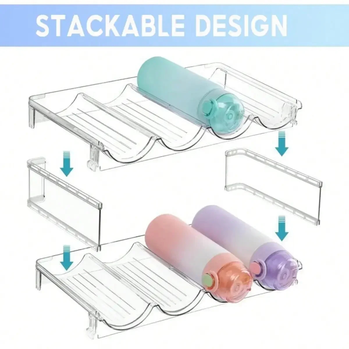 2-4 layer stackable beverage bottle storage rack.Stainless steel water bottle rack for kitchen cabinets and refrigerator storage