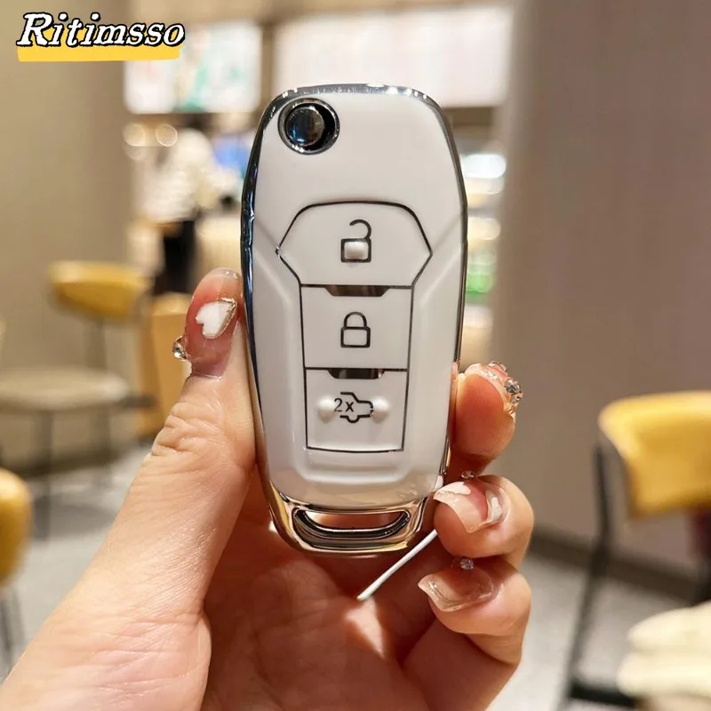 For Ford Figo 2017 Mondeo 5 Ecosport Puma 2020 Fiesta Mk8 Everest Ranger 3 Buttons TPU Car Remote Key Case Cover Shell Fob