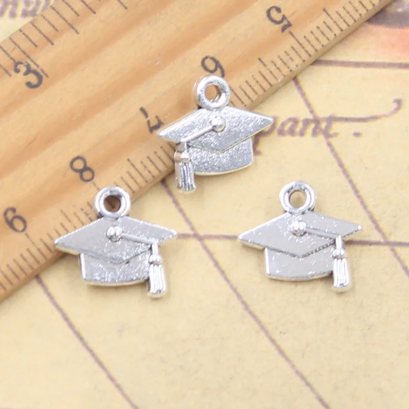 20pcs Charms Graduation Trencher Cap 14x14mm Antique Silver Color Pendants Making DIY Handmade Tibetan Finding Jewelry
