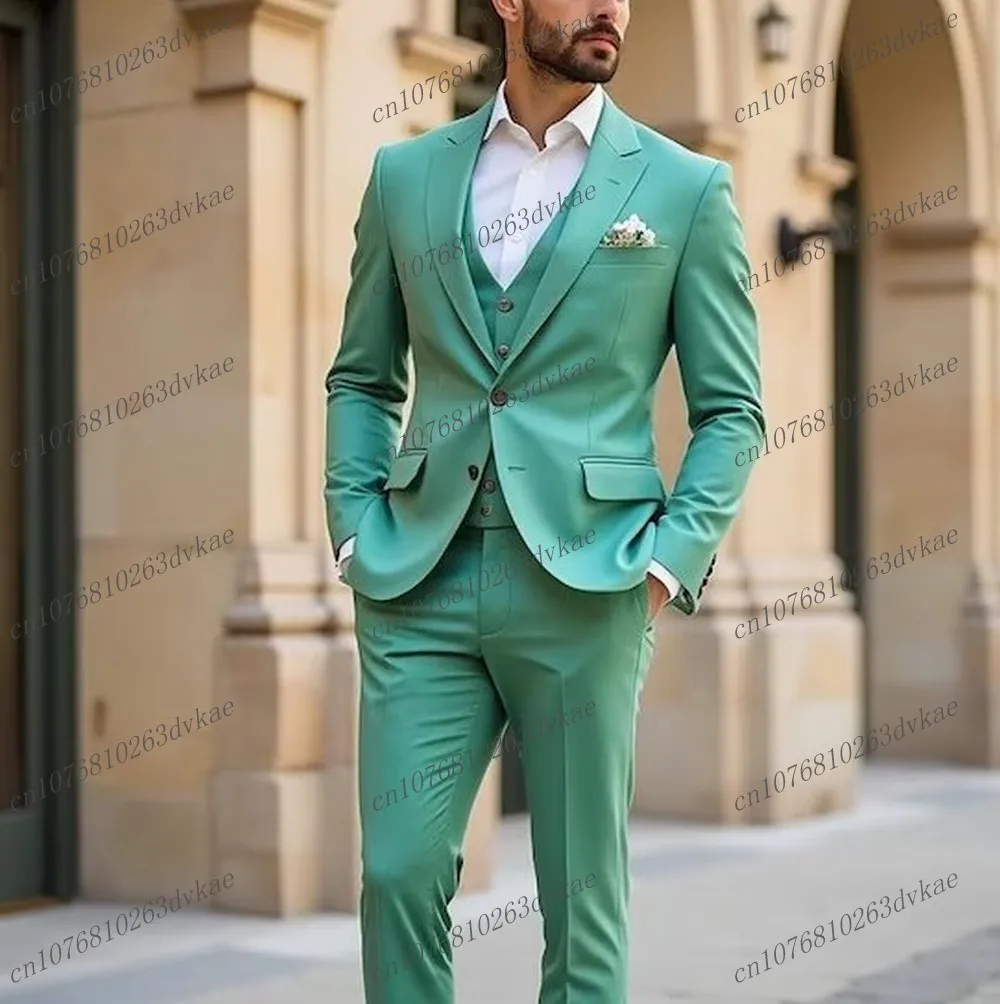 

Mint Green Business Men Suit Formal Occasions Tuxedos Groom Groomsman Prom Wedding Party Formal 3 Piece Set Jacket Vest Pants