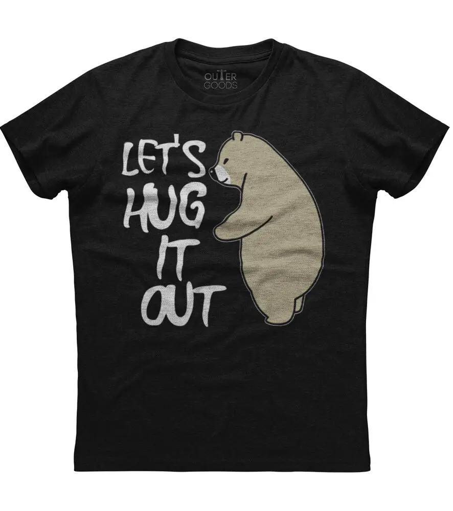 Let's Hug It Out Funny Bear Lover Mens Short Sleeve Cotton Black T-shirtHigh quality 100% cottonUnisex T-shirts for Men Women Su