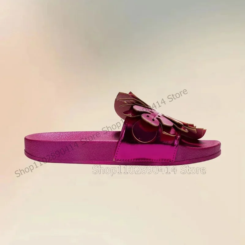 Pantofole open toe con design floreale in metallo rosso rosa Slip On Scarpe da donna Romanzo Fashion Party Banchetto all'aperto 2025 Zapatos Para Mujere