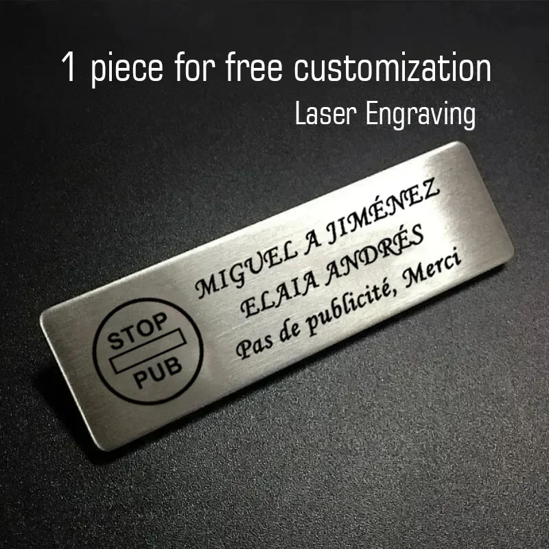 7 X 2cm 1PCS Free Customizable Brooches Pin Personalized Engraved Text Logo Business ID Plate Steel Metal Customized Name Badges