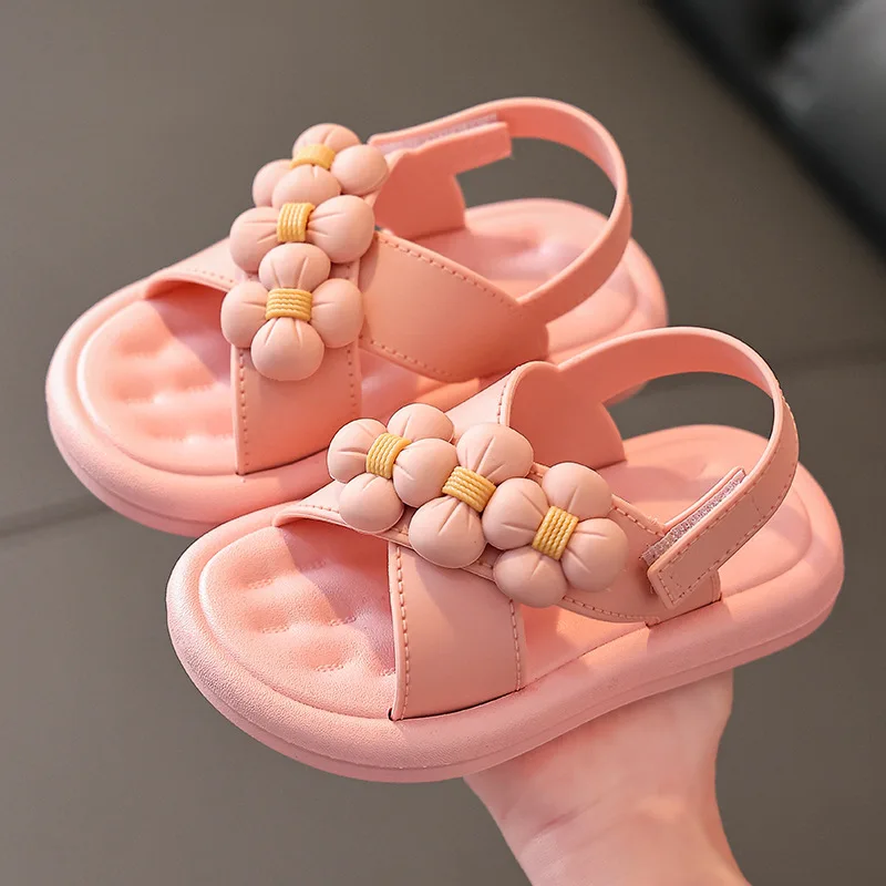 Kids Girls Sandals Platform Flats Princess Flower Children\'s Baby Summer Shoes Pink Soft Footwear Fashion kids Beach EVA shoes