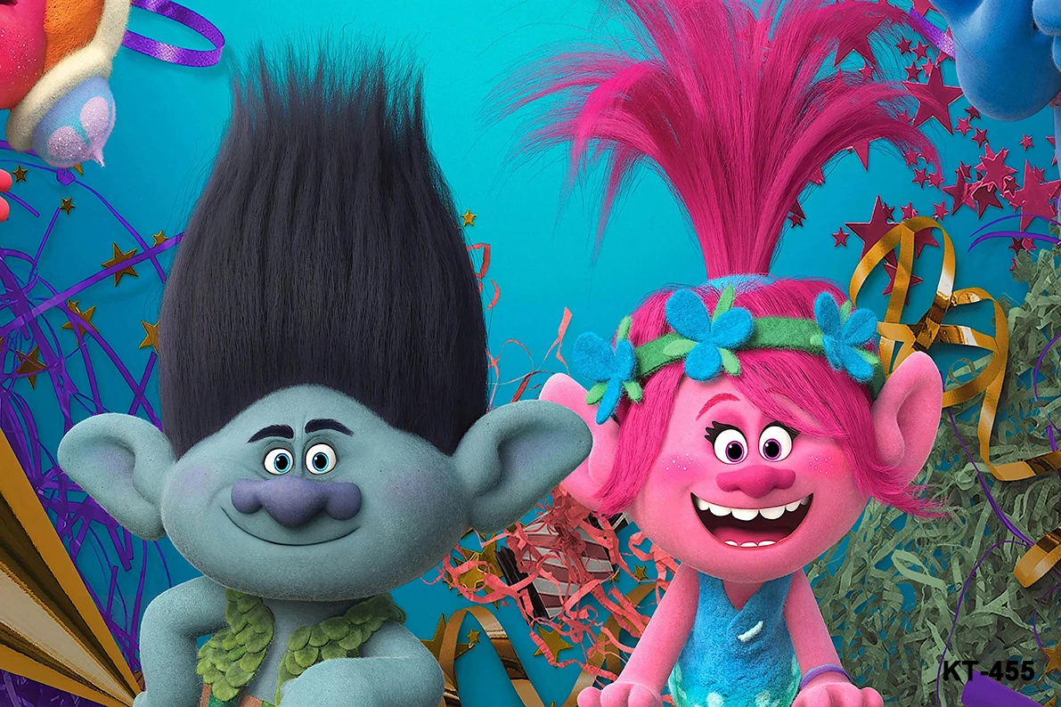 Trolls Theme Photography Backdrop Happy Birthday Party Decoration for Kids Boy Girl Photo Studio Props Vinyl Background