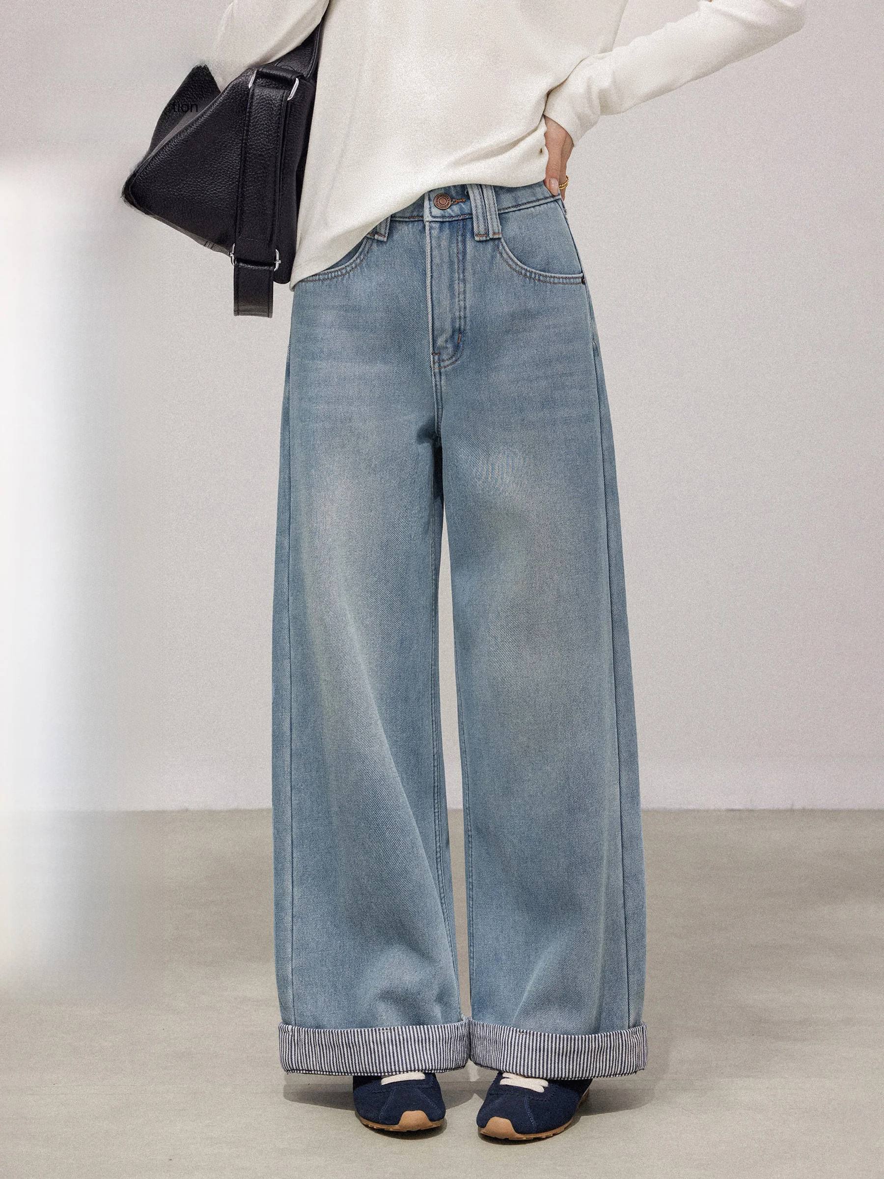 

Женские джинсы с высокой талией, утепленные, повседневные, в полоску, с эффектом похудения, осенне-зимние, широкие брюки