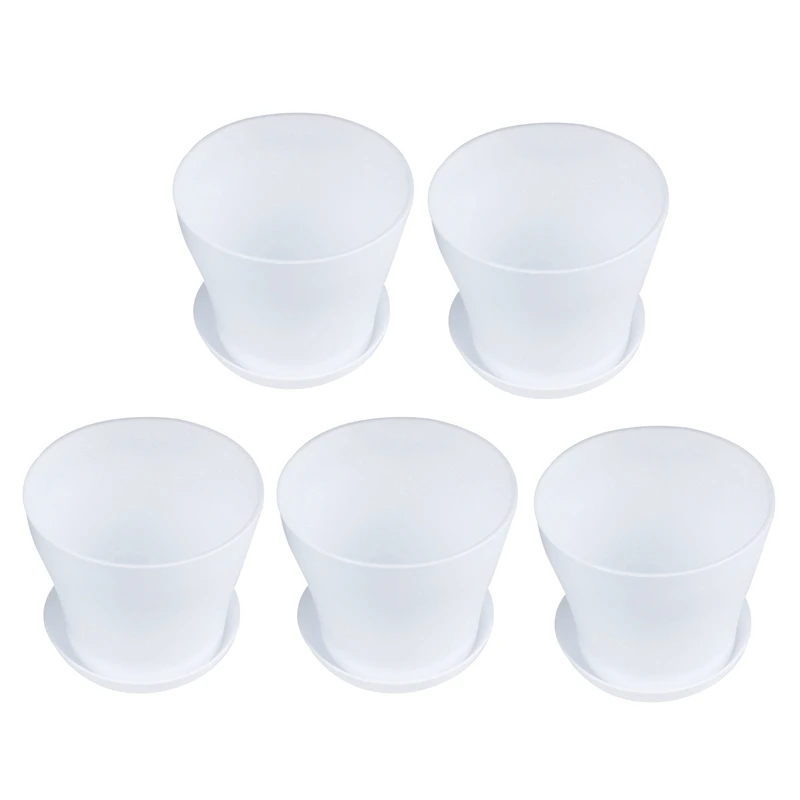 

5X Plastic Plant Flower Pot Planter With Saucer Tray Round Gloss Home Garden Decor, White Upper Caliber