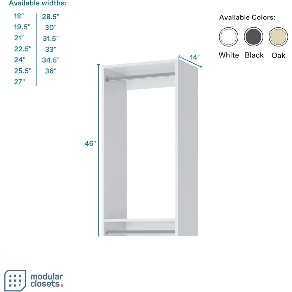 Double Hanging Closet Unit - Modular System for Hanging - Corner Organizer With Storage Shelves (White, 19.5 Inches Wide)