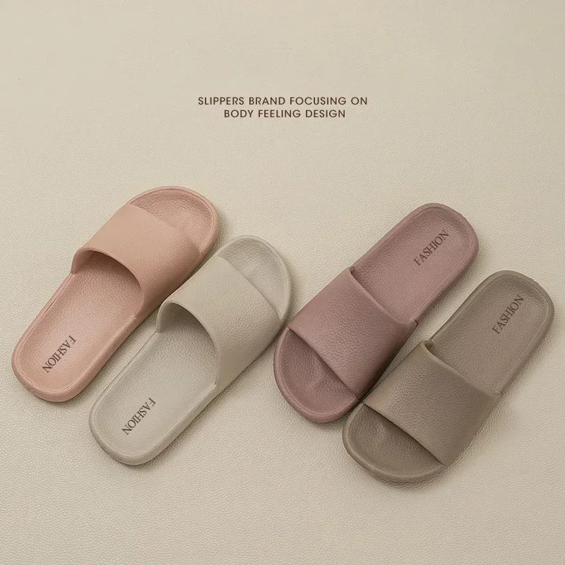 Solid Color Home Summer Slippers Anti Slip Soft Sole Comfortable Shower Couple Slippers Outdoor Flip Flop Women Men Ladies Shoes