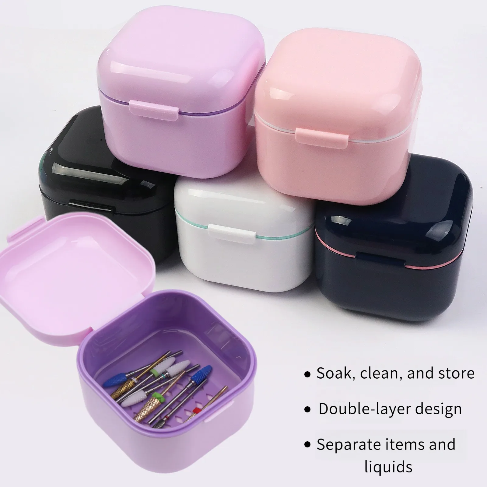 

1Pc Plastic Nail Tool Sterilizer Box Nail Drill Bits Cleaning Box Polishing Tools Soaking Tray Manicure Pedicure Storage Case
