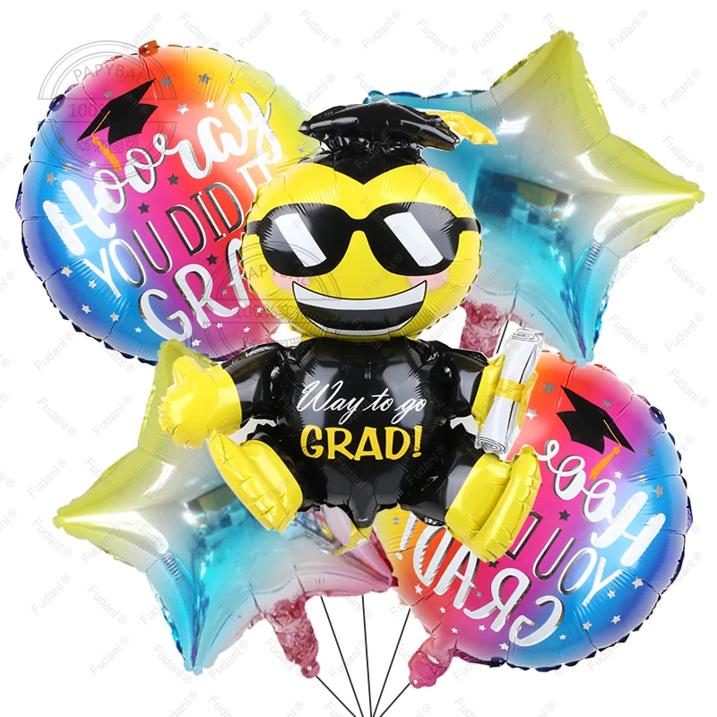 2024 Graduation Balloons Decorations 5Pcs Congrats Graduation Theme Balloons for Class of 2024 Congrats Grad School Graduation