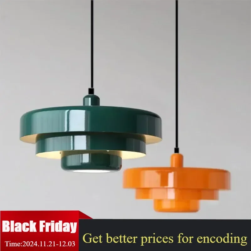 Nordic LED Pendant Light Macaron Carbon Steel Aluminum White Dark Green Orange Illuminations For Restaurant Living Rooms Fixture