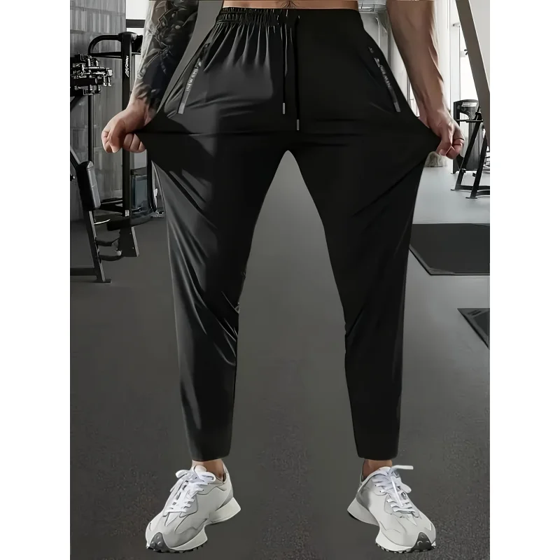 الرجال هدية الرجال ألياف الحرير الجليد تشغيل السراويل مرونة عالية الركض السراويل مع جيوب سستة قميص ماراثون التجفيف السريع الصيد #1