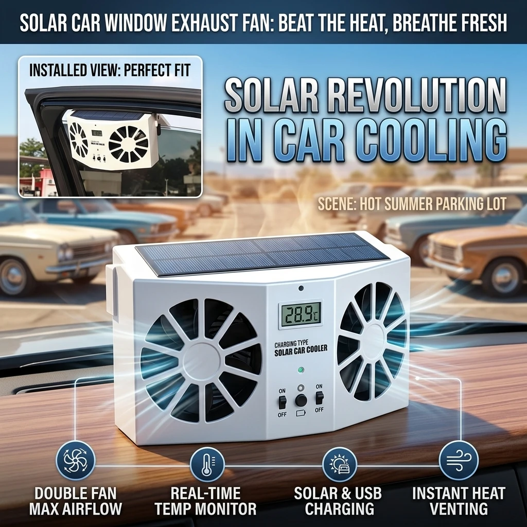 Car Window Auto Exhaust Fan Cooler Solar Powered Air Vent Cool Cooling Air Vent Conditioner Ventilator Radiator Cooling System
