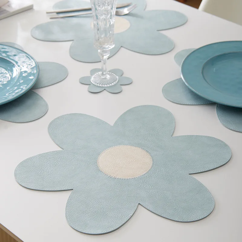 4 قطعة 2026 الربيع PVC تحديد الموقع خمر جلد البقر الملمس 6-Petal زهرة زيت مقاوم للماء مقاومة للحرارة عدم الانزلاق سهلة التنظيف #3