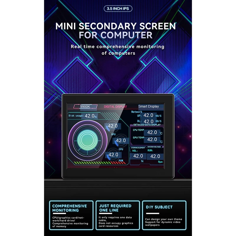 Dual-Use Computer Sub-Screen Portable 3.5 Inch LCD Computer Monitoring USB Sub-Screen Desktop Computer Screen