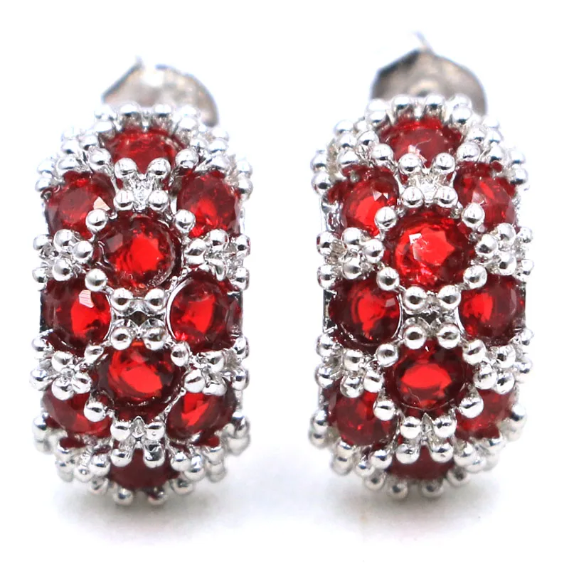 

15x8mm Lovely Cute Red Blood Rubies Smoky Topaz White CZ Woman's Engagement Silver Earrings