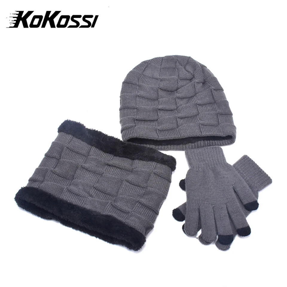 

KoKossi, зимняя теплая шапка, перчатки, комплект из 3 предметов, бархатная и вязаная уличная теплая ветрозащитная толстовка с капюшоном, износостойкая мужская