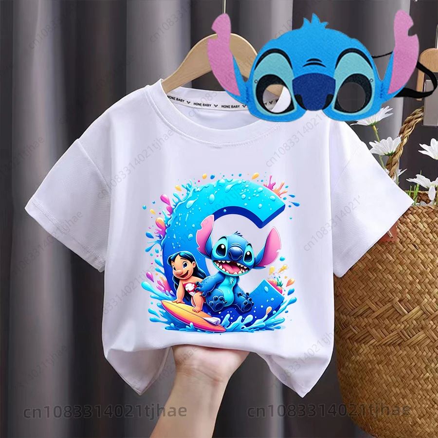 Disney Lilo Stitch Letters Kids Tshirts for Baby ABC Birthday Party T-Shirt for Boys T shirts Girl Partys Tees Children Tops image 5