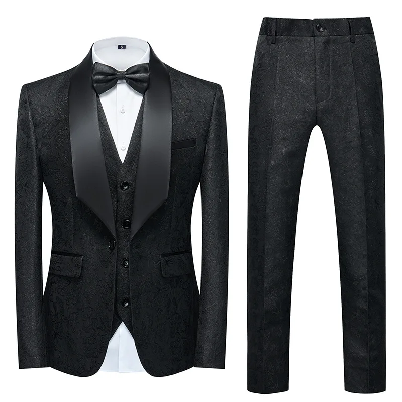 

B298-Spring and autumn double slit slim fit two button suit three piece suit groom wedding dress solid color