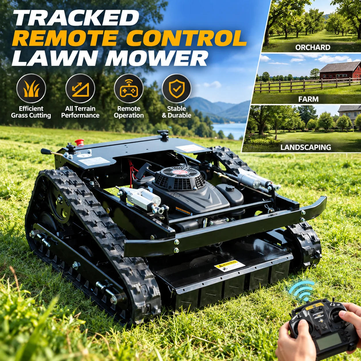OEM Custom Electric Tracked Remote Control Lawn Mower CE Grass Cutter for Farm Orchard Landscaping and Vegetation Management