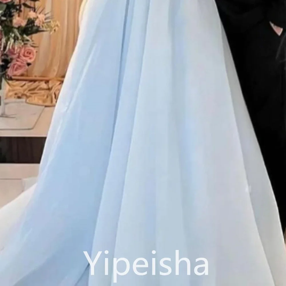 Customized  Exquisite Simple Strapless Off-the-shoulder A-line Wedding Party Organza Muslim Wedding Dress