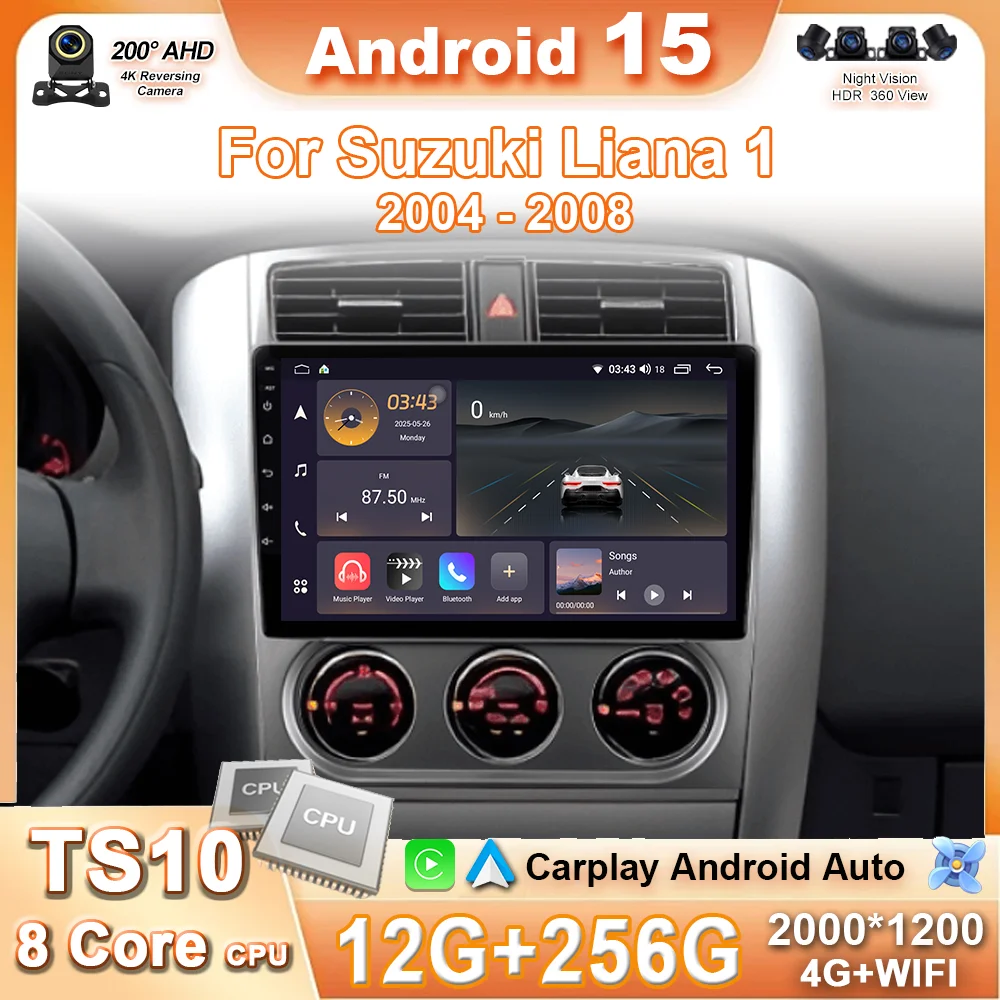 

Car For Suzuki Liana 1 2004 - 2008 2K QLED Android 15 CarPlay Auto Radio Multimedia Video Player GPS stereo Head Unit 4G WIFI BT