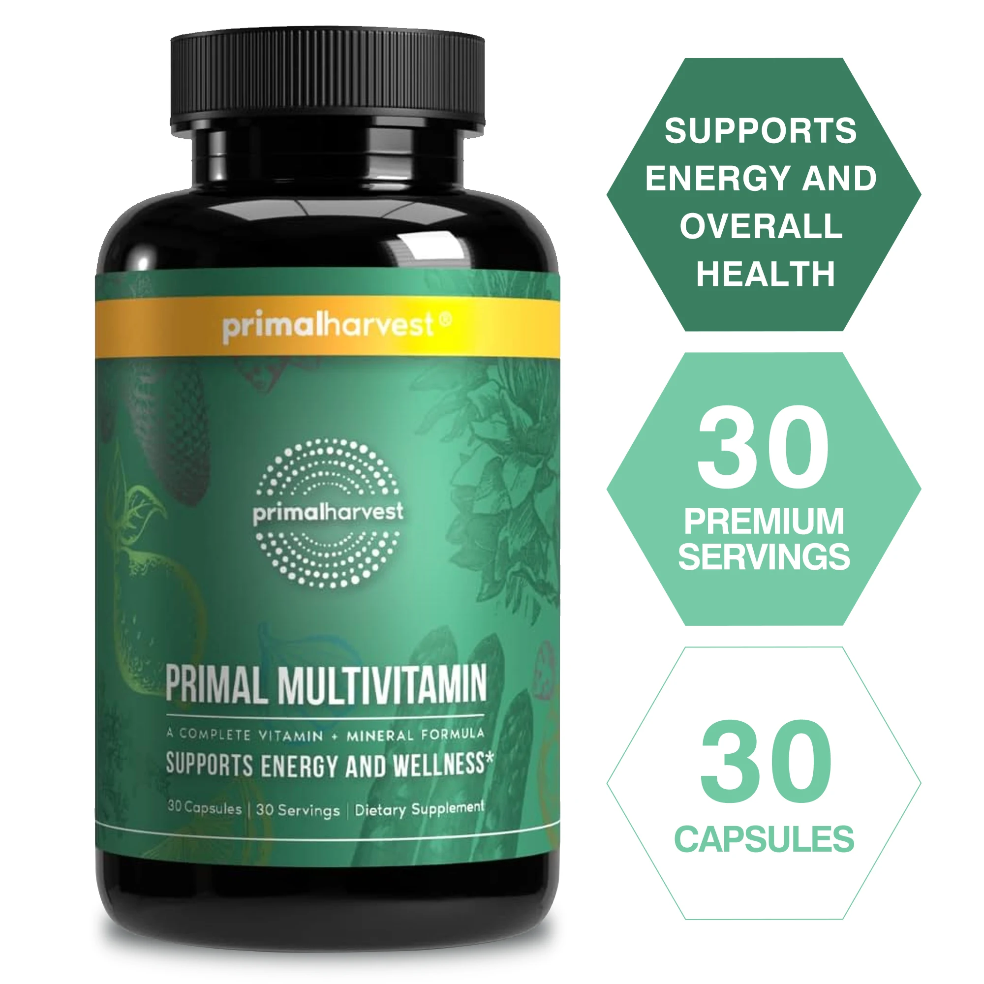 

Primal Multivitamin - Boost Energy Levels, Enhance Immunity, Antioxidants, Relieve Stress, Improve Hair, Skin, and Nail Health